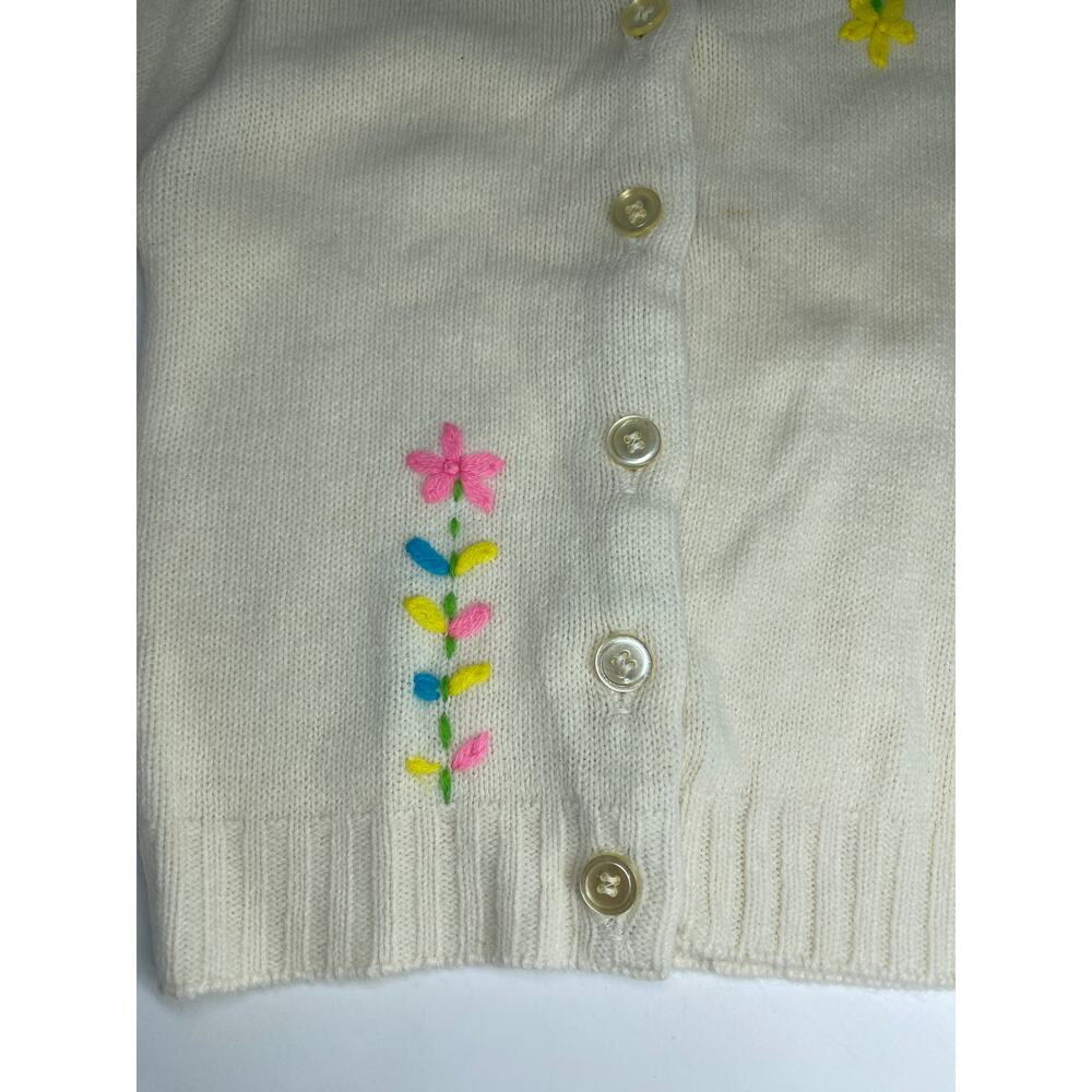 VTG 1980 Blue Bird girl sz2-4 sweater Easter and embroidered White Cardigan - Picture 4 of 8
